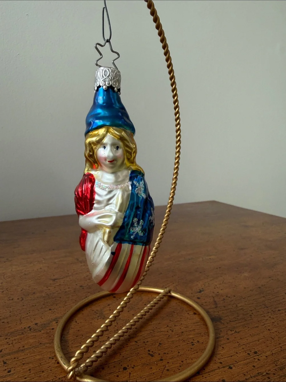 Old World Christmas Patriotic Lady Liberty Rd Wht Blue